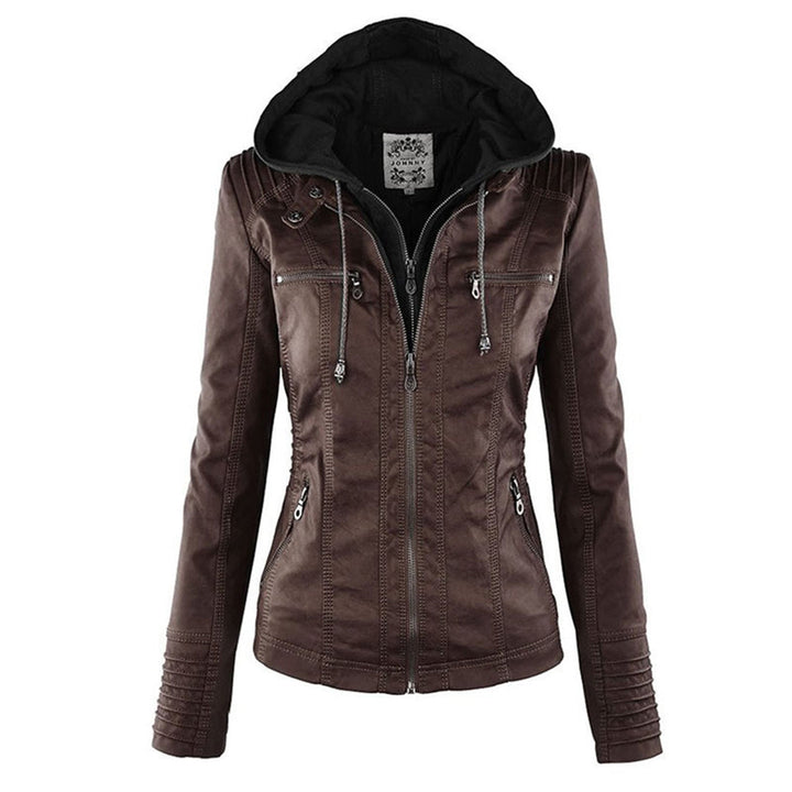 Olivia - Giacca in pelle da donna con cappuccio