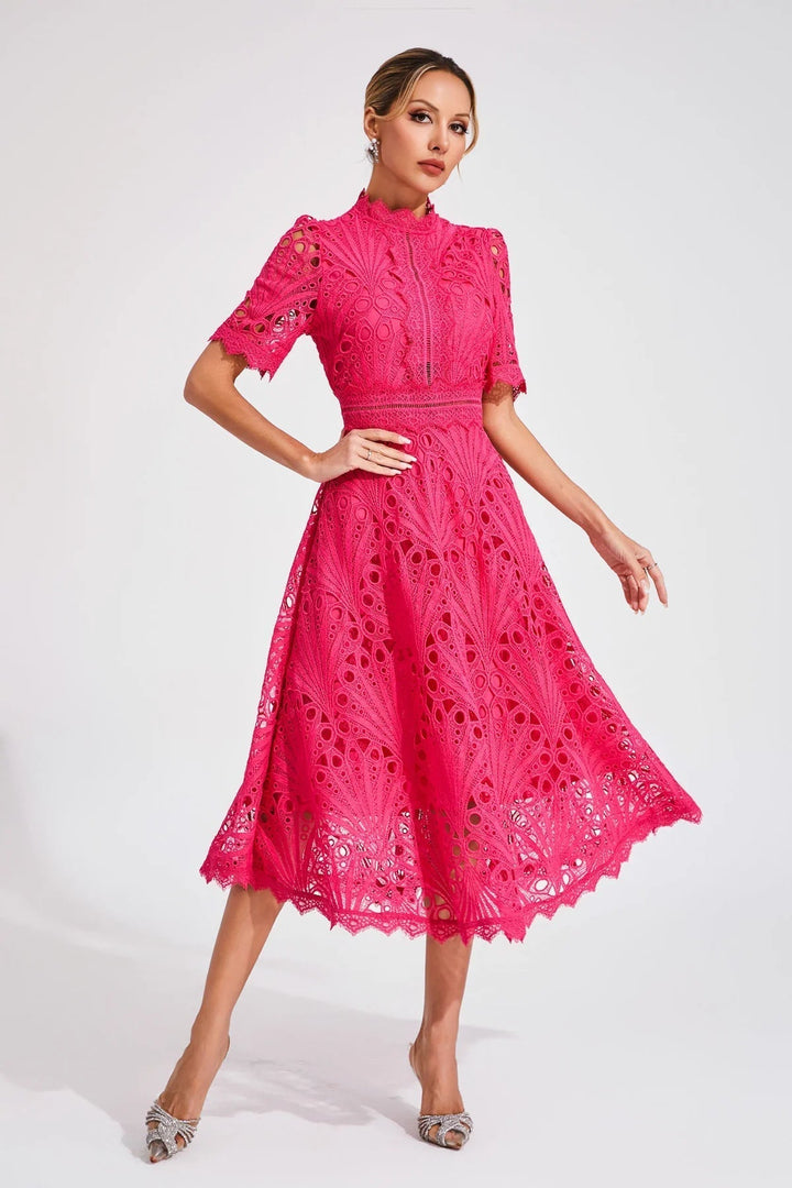 Vorelle - Vestito casual a maniche corte con ricami floreali